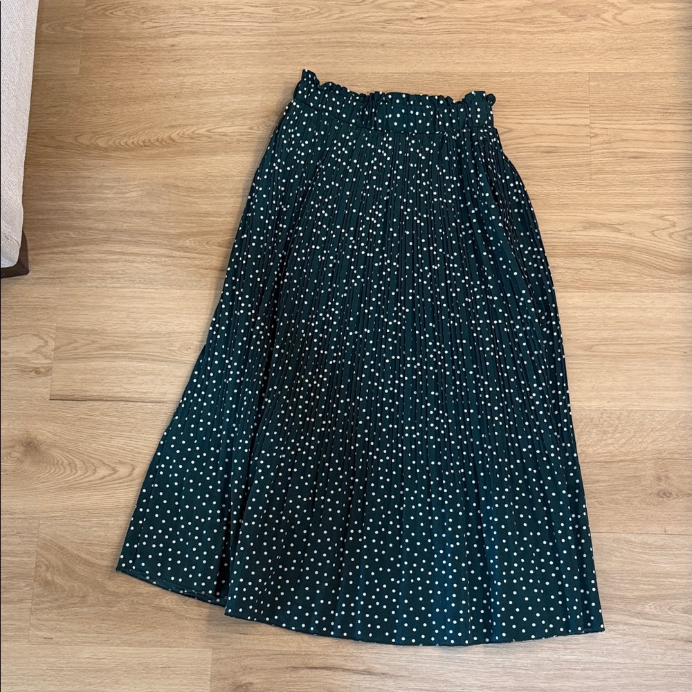 Chic Dark Green Polka Dot A-Line Skirt